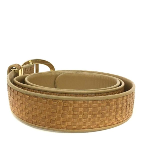 Dior Camel Intrecciato Leather Belt w Oval Two-Tone Buckle - Picture 7 of 9